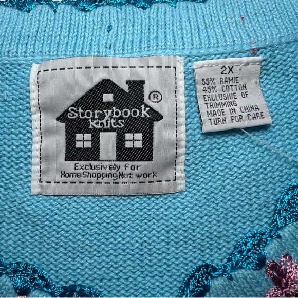 Storybook Knits Vintage Flower Sleeveless Sweater- Turquoise- Size 2X - Picture 7 of 10